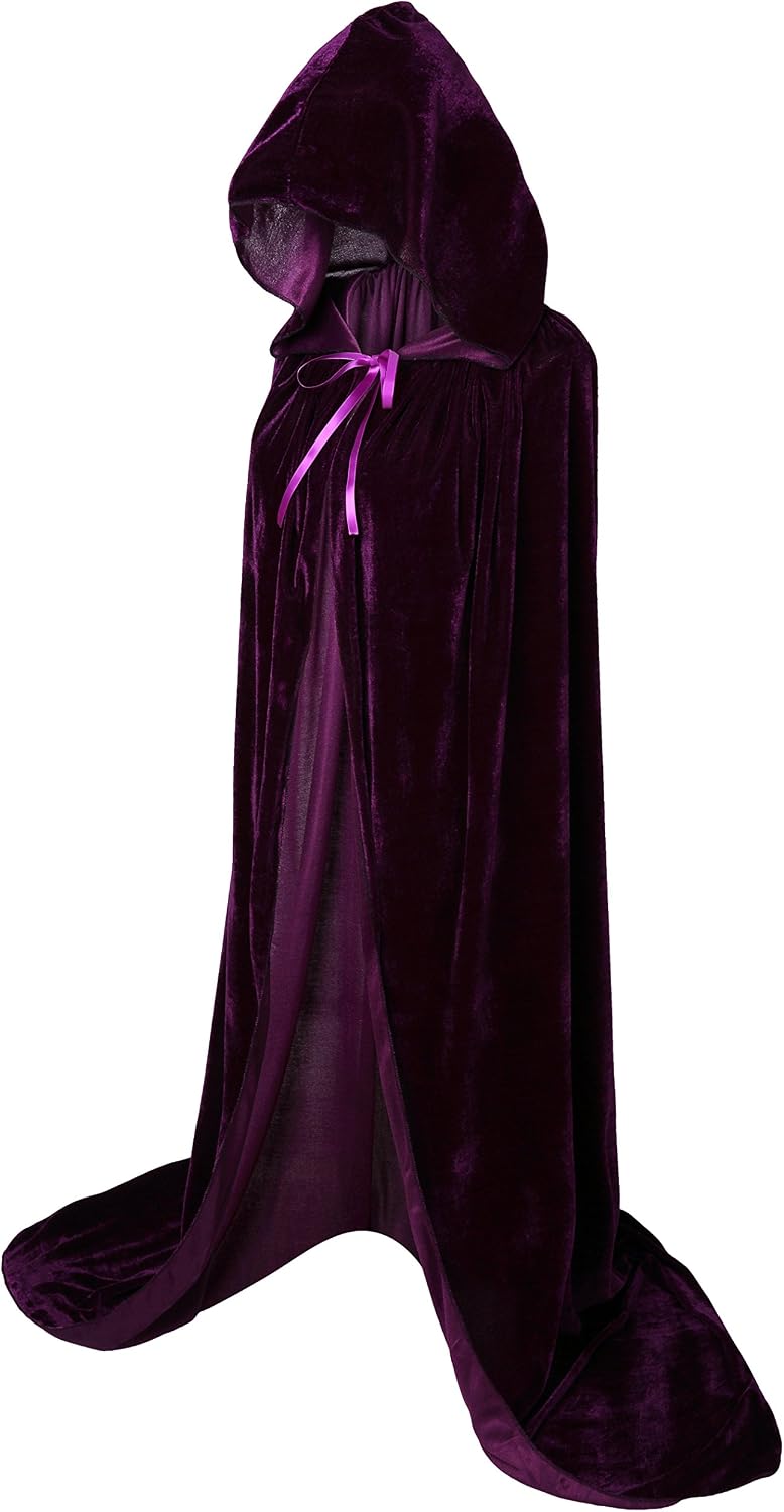 VGLOOK Full Length Hooded Cloak Unisex Adult Velvet Cape Cosplay Costumes 59" Purple, 150cm / 59inch