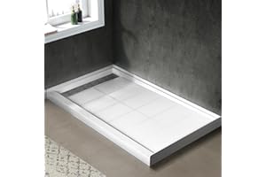 DANMEI WYING Shower Base Pan in White Left Linear Drainer, Rectangular Shower Base 60"×36"×4" with Non-Slip Floor Panel and Stainless Steel Shower Drain Cover