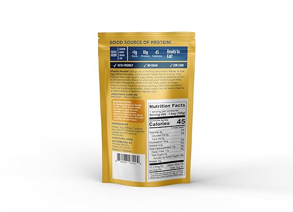 MIRACLE NOODLE EGG WHITE SPAGHETTI PASTA, 3.5 OZ (PACK OF 6), READY TO EAT EGG WHITE NOODLES, 10G PROTEIN, 45 CALORIES, 1G NET CARBS PER SERVING, HIGH PROTEIN, KETO, GLUTEN-FREE