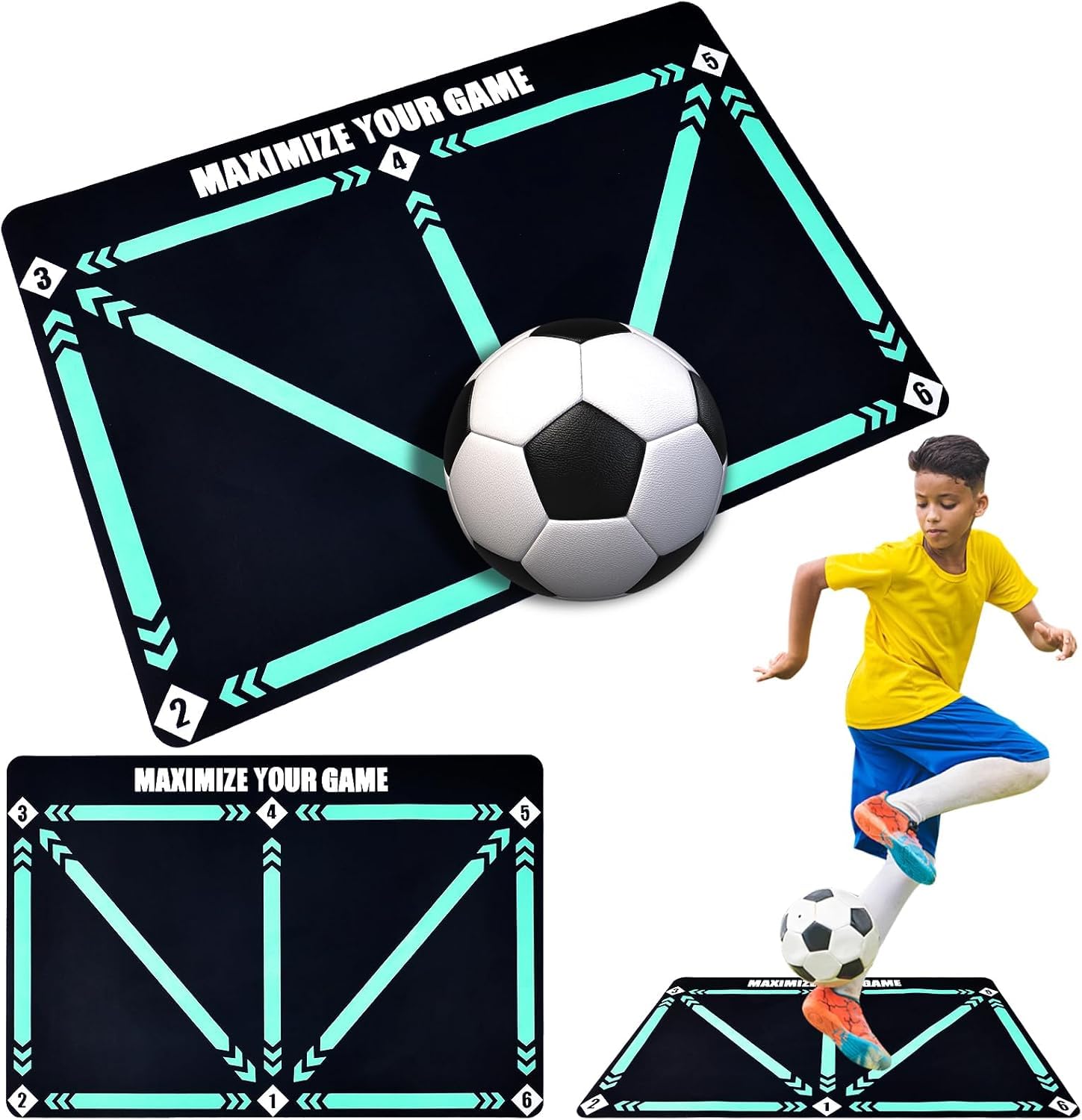 xinrongda Football Training Mat for Kids, Football Footstep Equipment, Non-Slip Shock Football Mastery Mat, Control Dribble Blanket for Indoor Ourdoor Soccer Skills Training, 60×90cm