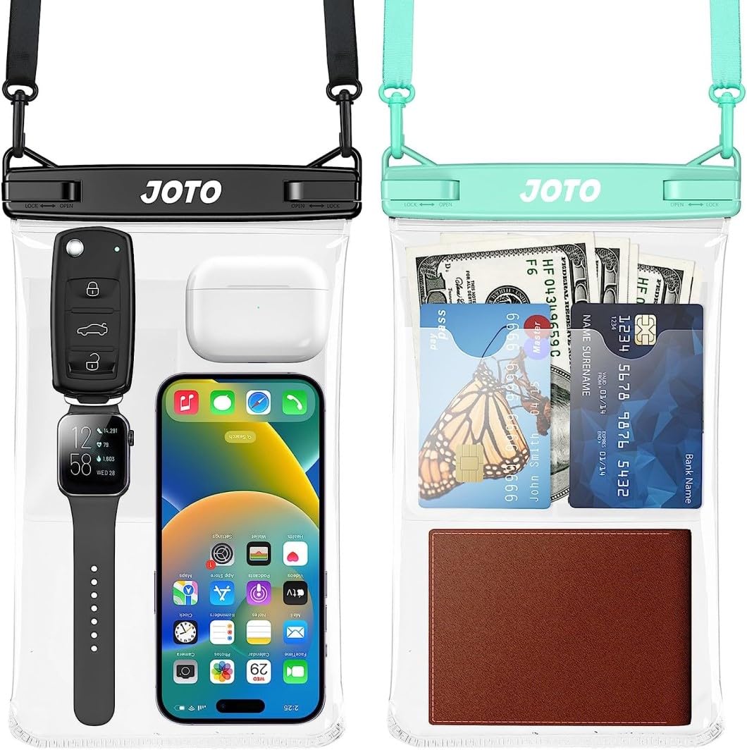 JOTO Large Waterproof Phone Pouch, IPX8 Big Dry Bag Underwater Phone with Lanyard for iPhone 17 Air 16 15 14 13 Pro Max, Galaxy S24 Ultra S23 S22, Waterproof Wallet for Beach- 2 Pack, Backgreen