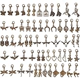 HOBBIESAY 60Pcs 30 Styles Clip on Charm Pendants 22.5-35.5mm Dangle Charms with Lobster Clasp Mixed Styles Craft Charm for Jewelry Making