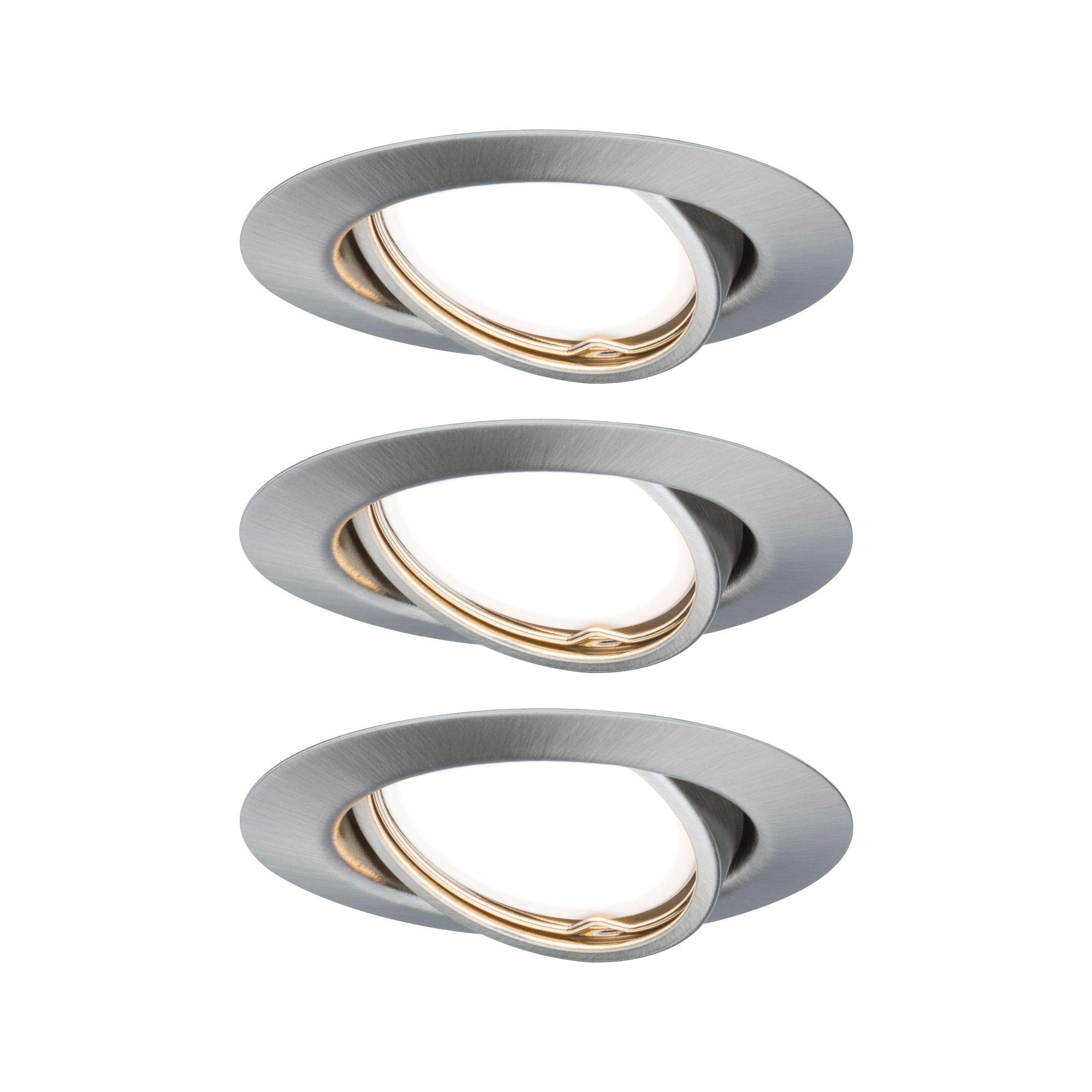 Paulmann Base LED Recessed Luminaire Round, 3x5W Dimmable Spotlights, Brushed Iron, 3000K, 9cm x 4.5cm, Study, Children's Room
