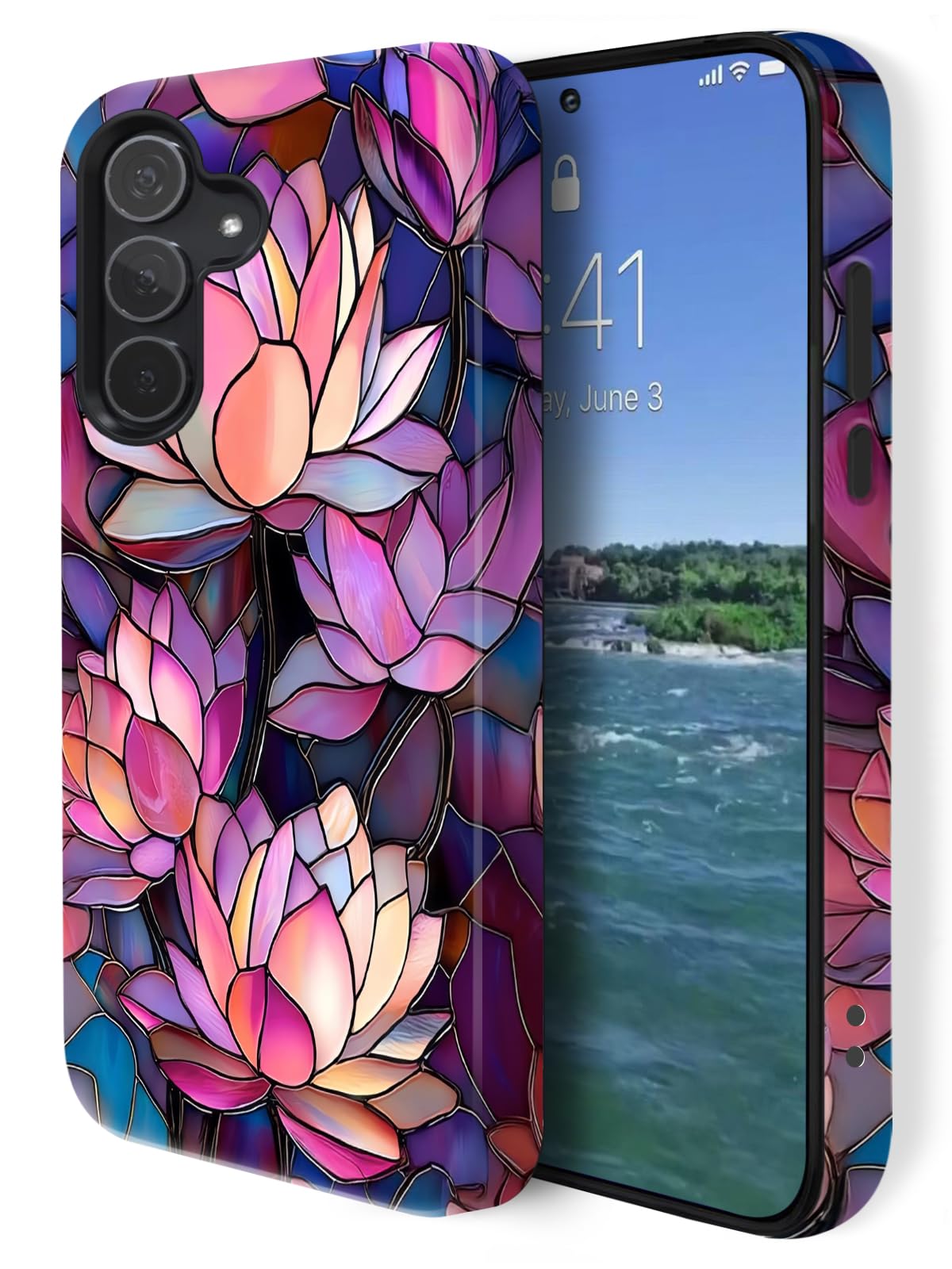 GUYBFADFG Compatible for Samsung Galaxy S25 5G Case,Double Layer Shockproof Protection Heavy Duty Phone Cover,Vibrant Lotus Flower