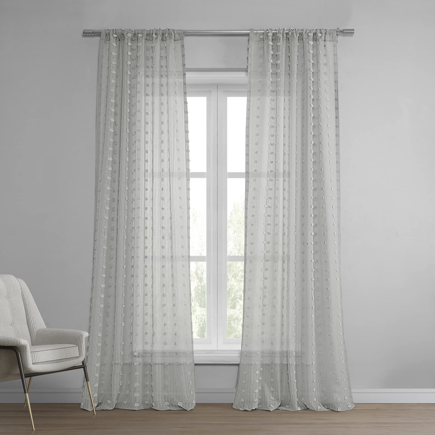 HPD Half Price Drapes Patterned Faux Linen Sheer Curtains for Bedroom (1 Panel), Polyester Blend, Strasbourg Dot Grey, 50 X 84