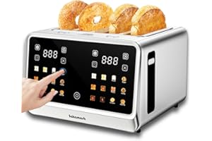 SAKAMOSH 4 Slice Touch Screen Toaster with Dual Control Panel, Wide Slots Smart Digital Toaster with 6 Browning Levels & Brea