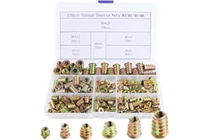 LEONTOOL Threaded Inserts for Wood, 170PCS Threaded Inserts Nuts Assortment Kit, M4 M5 M6 M8 Furniture Screw in Nut Bolts Fas