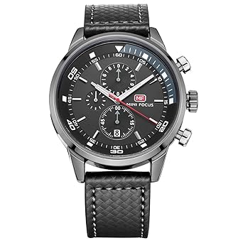 Mini Focus Herren Multifunktions Wasserdichte Leuchtzeiger Quarz Sport Militär Armbanduhr mit Lederband Automatik Kalender