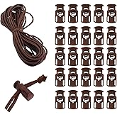 Mandala Crafts Brown Shock Cord & Plastic Cord Locks for Elastic Drawstring Clips - Bungee String & Spring Toggle Cord Ends Stopper Clamps for Shoelace Paracord