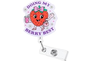 BVIIE Doing My Berry Best Cute Strawberry Badge Reel, Retractable ID Card Badge Holders, Healthcare Worker Badge Clip for RN MA Pediatric Nurse Doctor Nursing Student Ambulatory Care PT OT Therapists HR