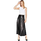 Smart Universe Wear Women's Leather Skater Skirt High Waist Flared Midi Skirt Black