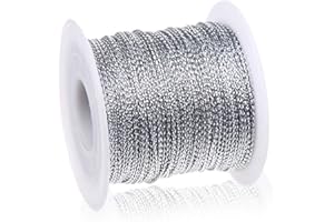 CCINEE 1mm Metallic Silver Cord String Non Stretch Thread for Jewelry Craft Making, Hang Tags, 100 Meters/ 109 Yards