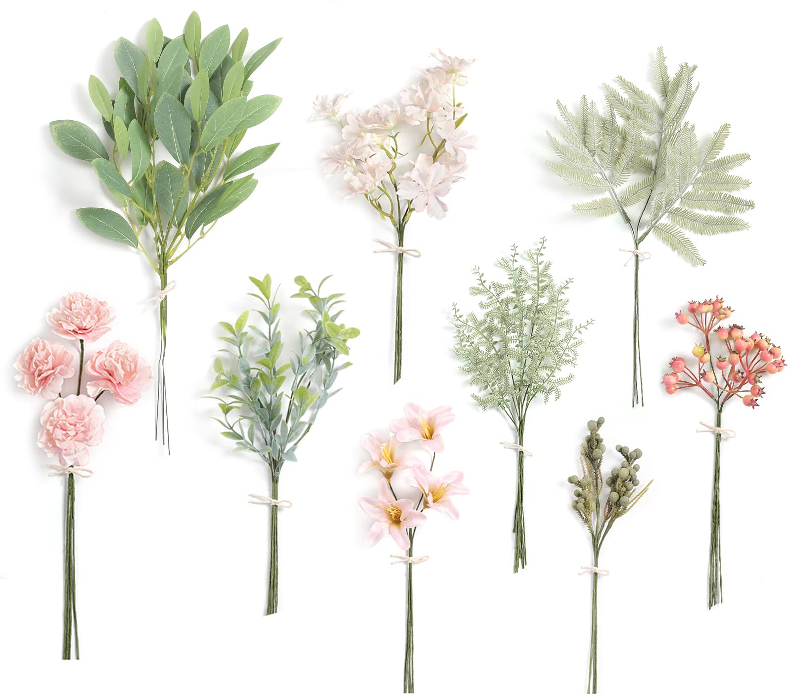 Photo 1 of Serra Flora Artificial Greenery Stems Box Set,(Pack of 47pcs) with 9 Kinds of Faux Pink Green Filler for DIY Bridal Bouquets Wedding Floral Arrangement Table Centerpieces