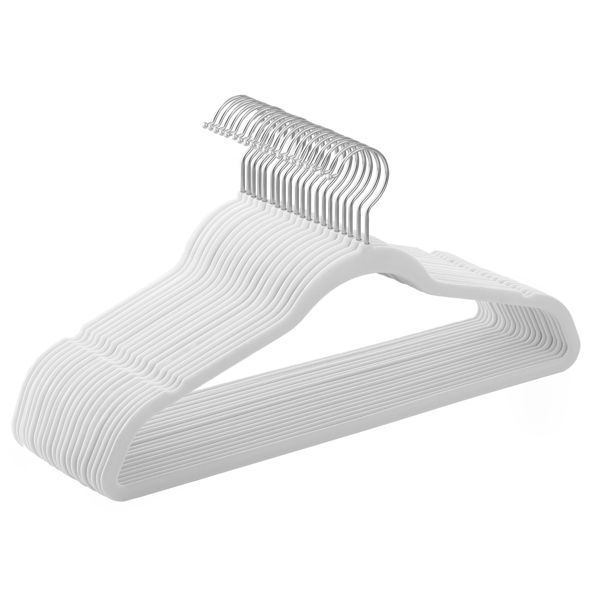 SONGMICS Set of 20 Velvet Hangers, 41.5 cm Wide, Space-Saving, High Load Capacity, with 360° Swivel Hooks, for Coats Shirts Suits, Silver and White CRF026W20