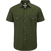 COEVALS CLUB Men's Western Cowboy Short Sleeve Pearl Snap Casual Plaid Work Shirts
