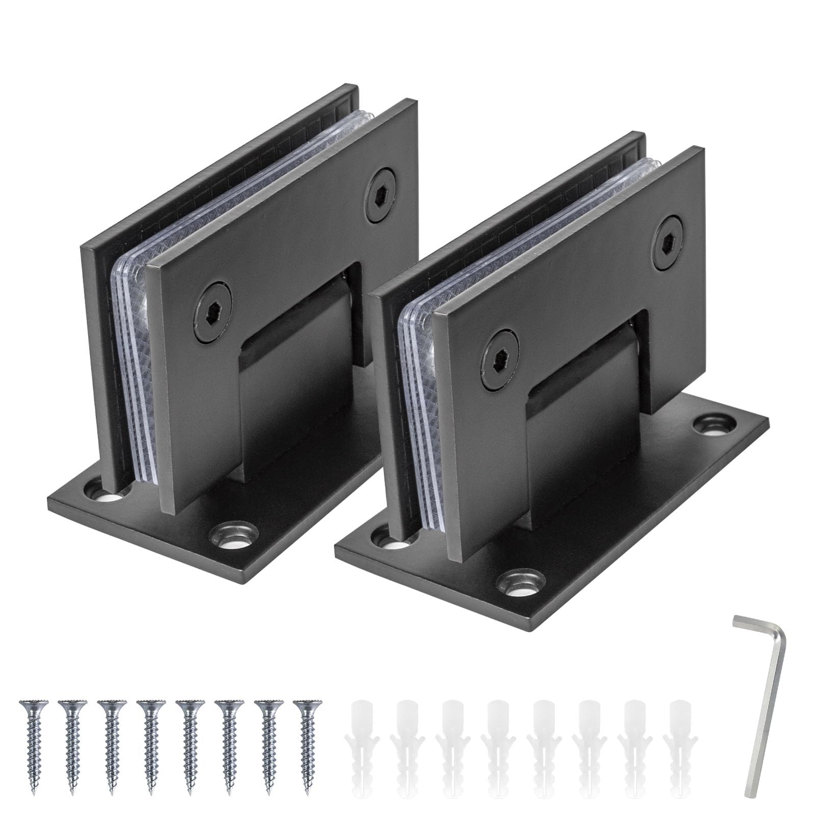 Cokritsm Black 2Pack Glass Shower Door Hinges 90 Degrees Glass Door Hinges Replacement Parts with Mounting Hardware Stainless Steel Bathroom Gate Clamp for 8-12mm Glass