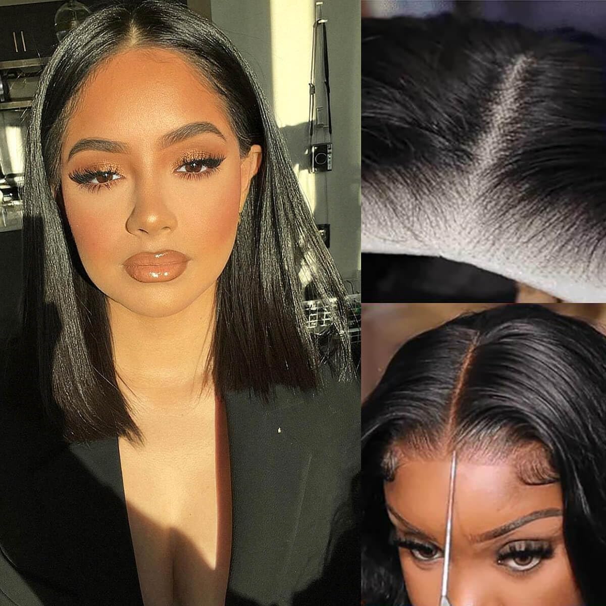 Pre cut Lace 4x4 Wear and Go Glueless Wig Straight Human Hair Wigs for Woman Pre Plucked Short Bob Wig Human Hair Straight 4x4 Lace Closure Wigs Human Hair Ready to Wear Beginners 10 inch
