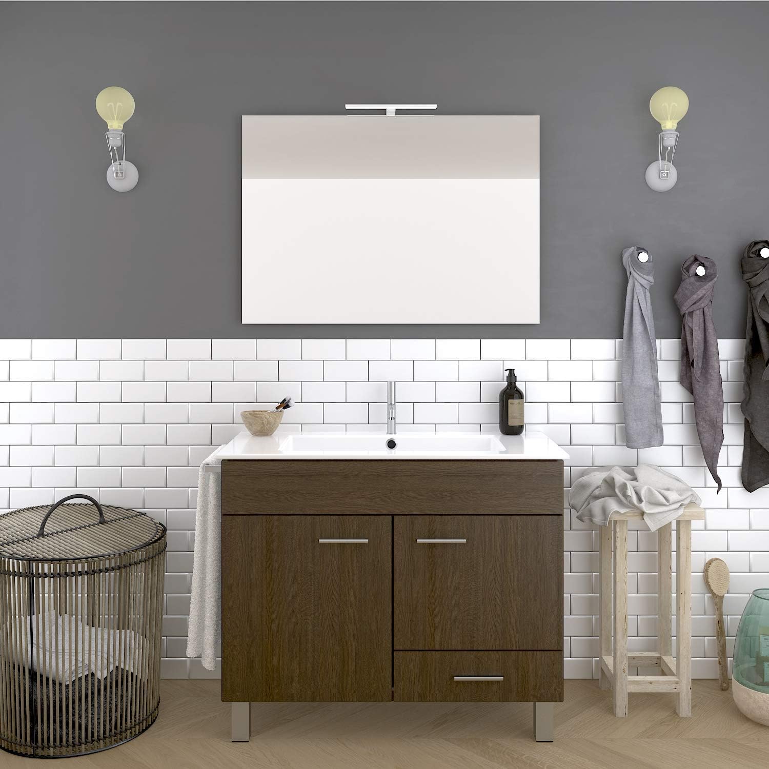 DUCHA.ES Mueble DE BAÑO con Lavabo EspejoTOALLERO (Aplique ...