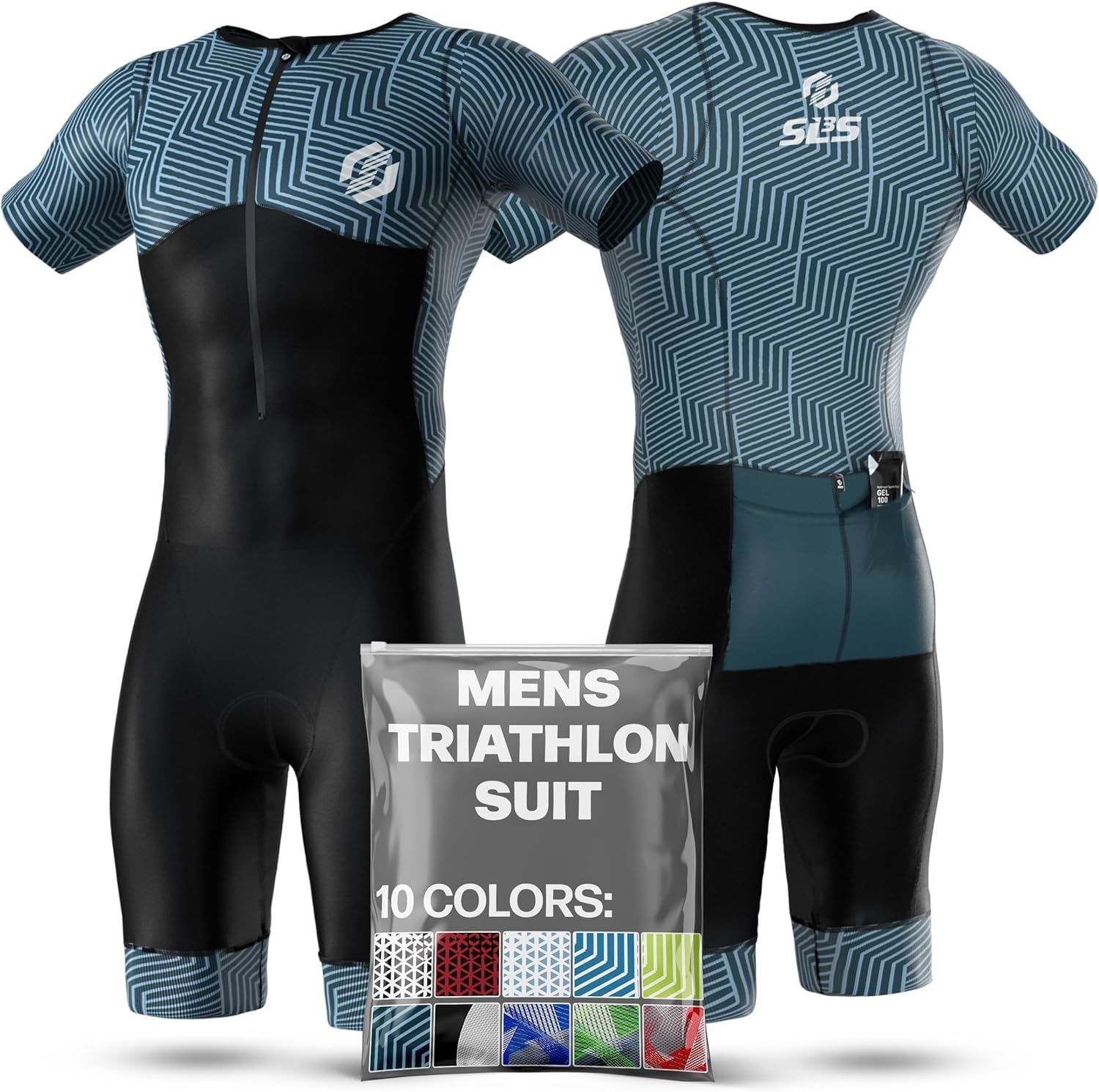SLS3 Triathlon Suits Mens - Aerodynamic Sleeved Tri Suit Men – Lightweight Trisuit with Premium FX Fabrics - 2 Pockets (Carbon Teal, Small)