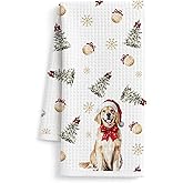 FISWAFY Golden Retriever Christmas Kitchen Towels, Gifts for Golden Retriever Lovers Dish Tea Towels, Dog Mom Dad Gifts Decorative Hand Towel for Kitchen Bathroom Decor, 16x24 Inch