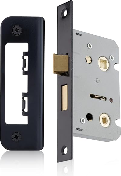 XFORT Matt Black 65mm Mortice Lock Wooden Doors Thumbturn Deadbolt Bathroom