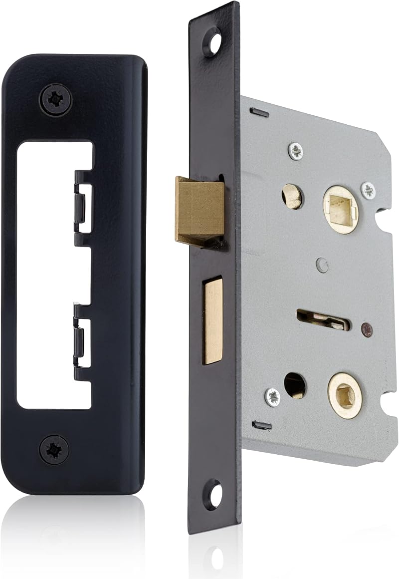 XFORT Matt Black 65mm Mortice Lock Wooden Doors Thumbturn Deadbolt Bathroom