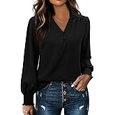 Gleeivy Blouses for Women Dressy Casual Long Sleeve Shirts V Neck Tunic Fall Trendy with Smocked Cuffs Business 2026 Outfits