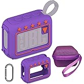 JCHPINE Silicone Cover and Hard Travel Case for JBL Go 4 Ultra Portable Bluetooth Speaker, Accessories for JBL Go 4 Pro Sound Bluetooth Speaker Stand Up Holder (Purple Case)