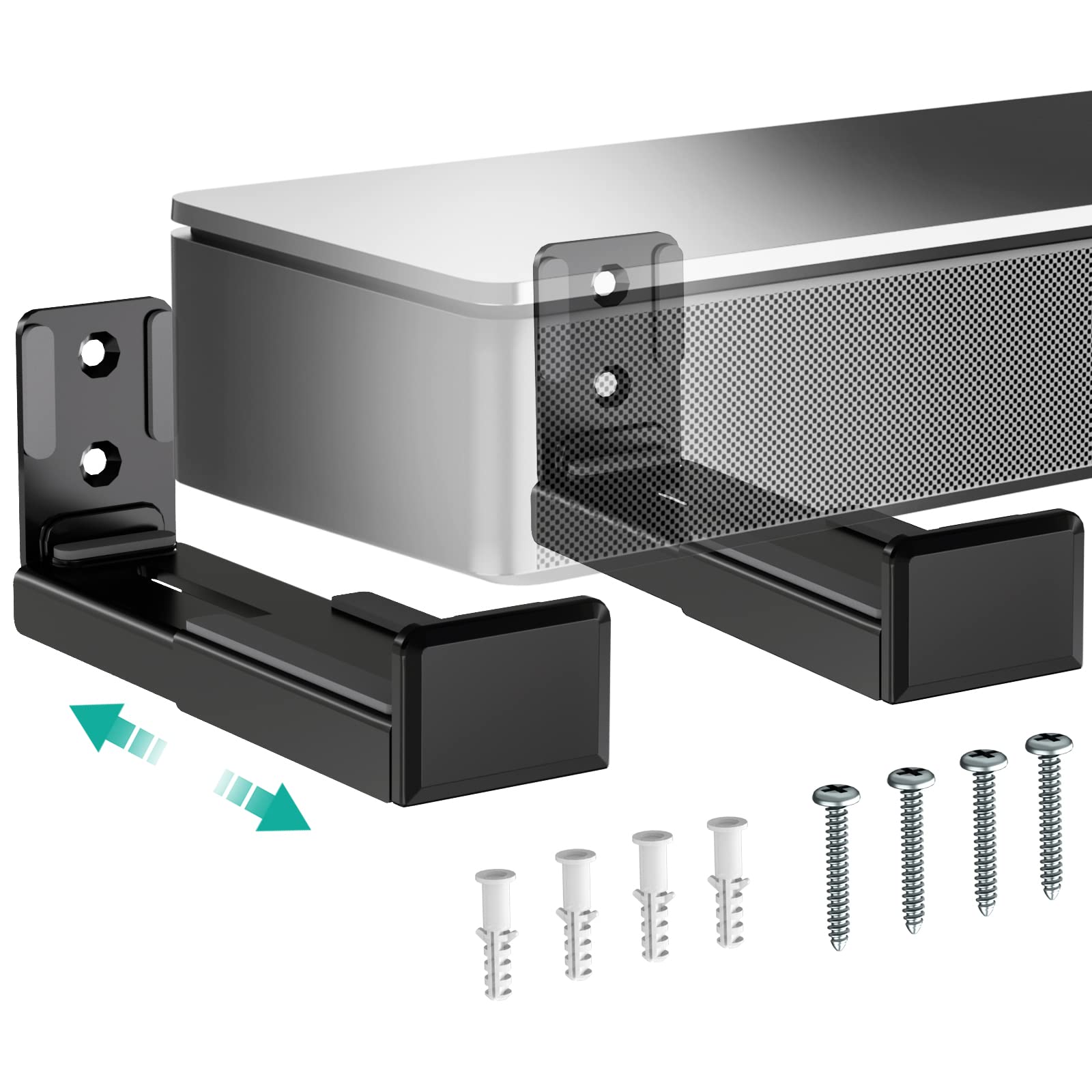 WALI Universal Soundbar Wall Mount, Center Channel Speaker Wall Mount Dual Bracket Hold up to 15 kg/33 lbs, Arms Extend Adjustment from 9-15 cm/3.5”-6.1”, Black (SLK202)