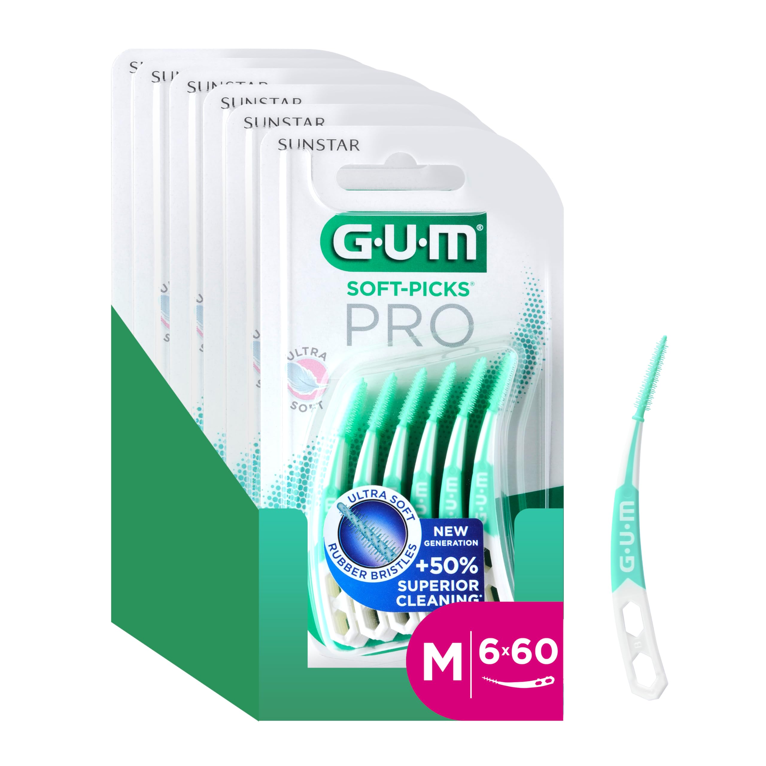 GUM Soft-Picks PRO interdental Cleaners | Curved Shape for Easy Access to Hard-to-Reach Areas | Gentle Action for Sensitive Gums | [M - 6x60]