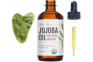 Kate Blanc Cosmetics Jojoba Oil for Hair, Skin & Face with Gua Sha Stone Kit. Gua Sha Oil for Face Massage (4oz, Organic, 100% Pure, Natural)