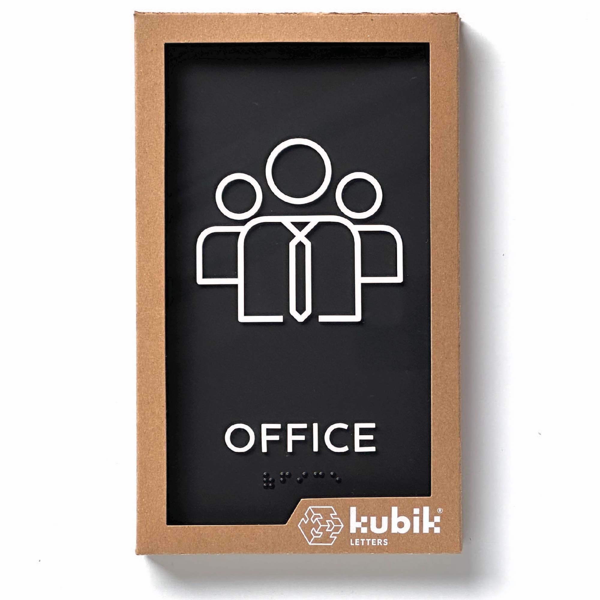 Kubik Letters Office Sign, ADA Compliant Modern Design Door Sign with Grade 2 Braille for Office with 3M Double Sided Tape โ image 1
