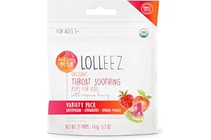 Lolleez Organic Lollipops for Sore Throat Relief – Variety Pack Perfect for Soothing A Sore Throat While Tasting Great– Strawberry, Watermelon & Orange Mango, 21- Count