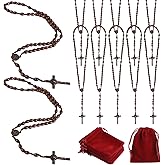 Homaisson 12 Pack Wooden Rosary Beads Necklace with Crucifix Cross - Dark Brown Catholic Rosary for Men Women, Baptism Favors, First Communion Gifts, Bulk Rosarios Catolicos
