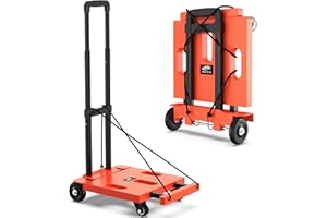 SOYO Folding Hand Truck, 265 LB Capacity Dolly Cart for Moving, Heavy Duty Fold Up Shifter Trolley Collapsible Portable Luggage Cart with 4 Wheels for Travel Shopping Office Use, Orange