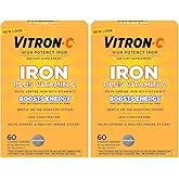 Vitron-C Iron Supplement, Once Daily, High Potency Iron Plus Vitamin C, Support Red Blood Cell Production, Dye Free Tablets, 60 Count, 2 Pack