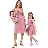 AWIBMK Mommy and Me Dress Swiss Dot Bowknot Mother Daughter Matching Sundress Summer Casual Holiday Slip Dresses