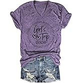 Girls Trip 2026 T Shirt for Women V Neck Funny Beach Vacation Tee Besties Weekend Matching Shirts Short Sleeve Tops