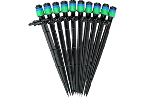 Yeedoox Drip Irrigation Drippers 360 Degree Micro Sprinklers Pressure Compensating Emitters with Stake for 1/4 inch Tubing Watering System Spike Bubbler Heads Parts, 20-Pack