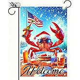 BlissYard Christmas Crab Welcome Garden Flag 12x18 Inch Festive Beach Table Scene Winter Holiday Porch Patio Yard Banner for Outdoor Seasonal Home Decoration