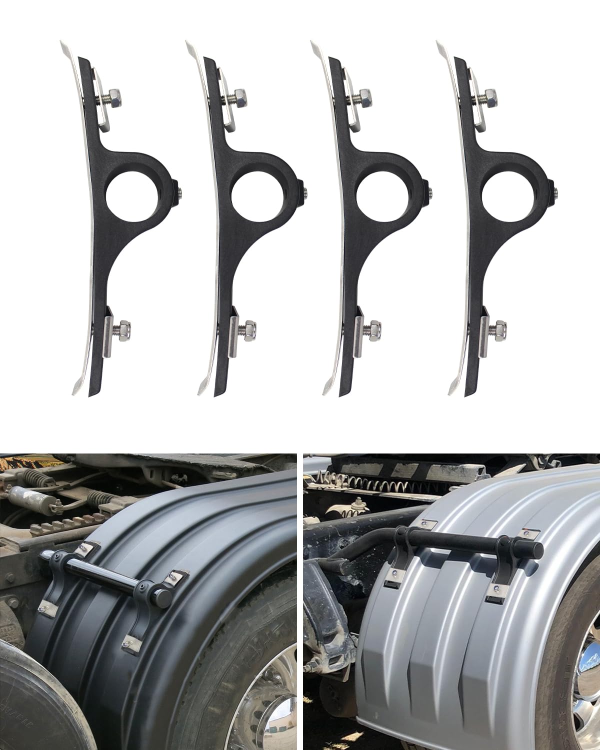 Photo 1 of SHINJEW 4 Pcs Fender Brackets Assembly - 8591005 Fender Hanger Mounting Bracket for Trailer Dump Trucks, Flatbed Trucks Dual Rear Wheels Replacement 8590195 & 8590245 Poly Fender (One Side)