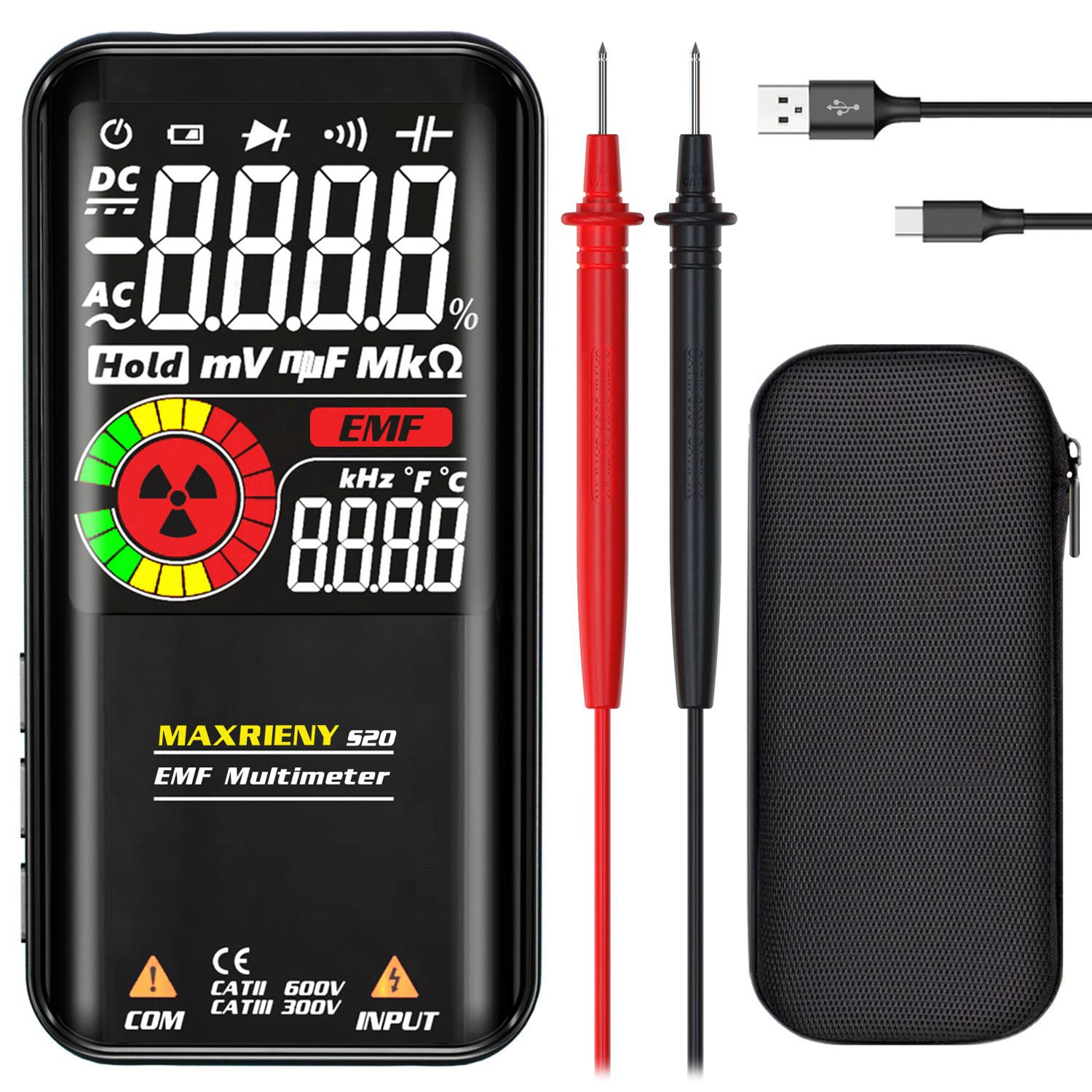 MAXRIENY Digital Multimeter Rechargeable Color LCD Voltmeter, Smart with EMF Detector, 9999 Counts Auto Range Capacitance Ohm Hz Diode Live Check Voltage Tester — image 1