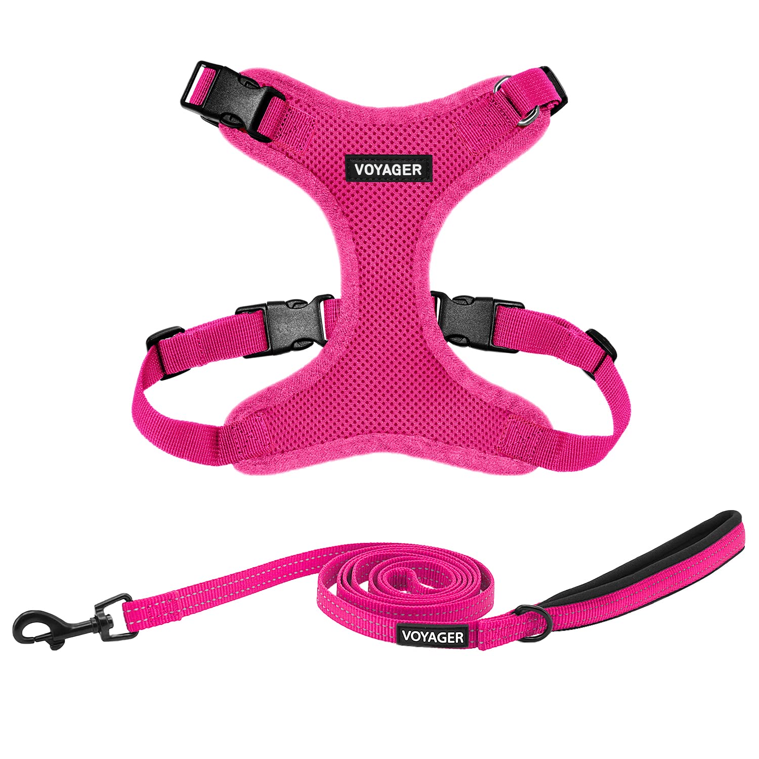 Voyager Step-in Lock Dog Harness w Reflective Dog Leash Combo Set with Neoprene Handle 5ft - Supports Small, Medium and Large Breed Puppies/Cats by Best Pet Supplies - Fuchsia (Matching Trim), S — image 1