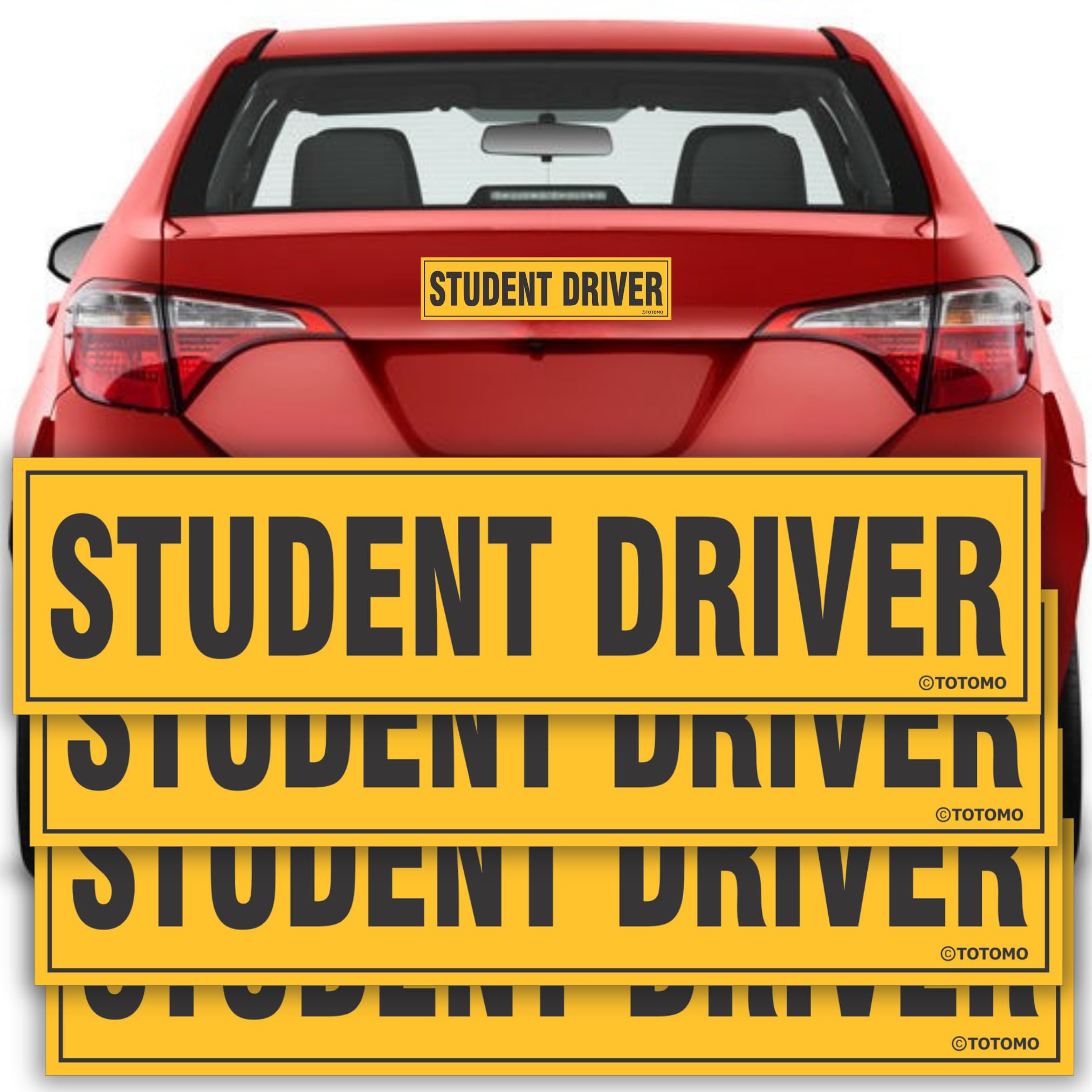 TOTOMO Student Driver Magnet for Car - Large 12"x3" Magnetic Reflective Vehicle Safety Sign for New Rookie Learner Drivers Removable Bumper Sticker Please Be Patient (4 Pack)