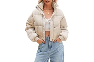 WHN Women’s Cropped Jacket Puffer Lightweight Quilted Jackets Long Sleeve Stand Collar Zipper Winter Outerwear Coat