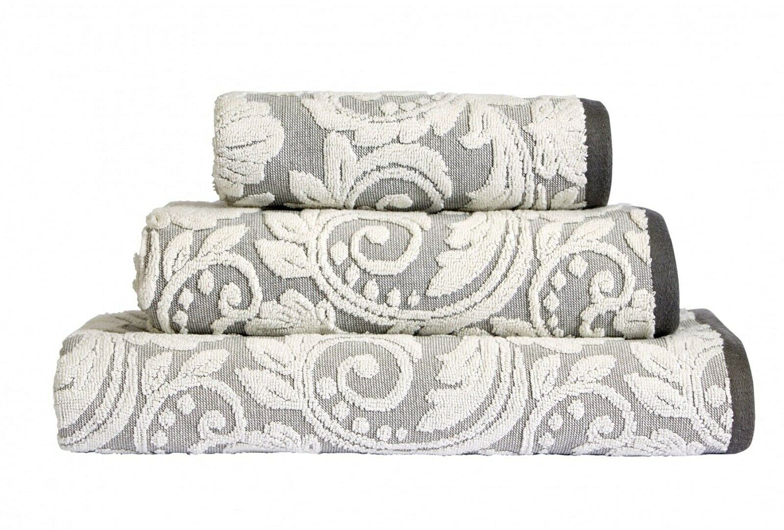 Grey Jacquard Floral 100% Turkish Cotton 600 Gsm - Bath Sheet