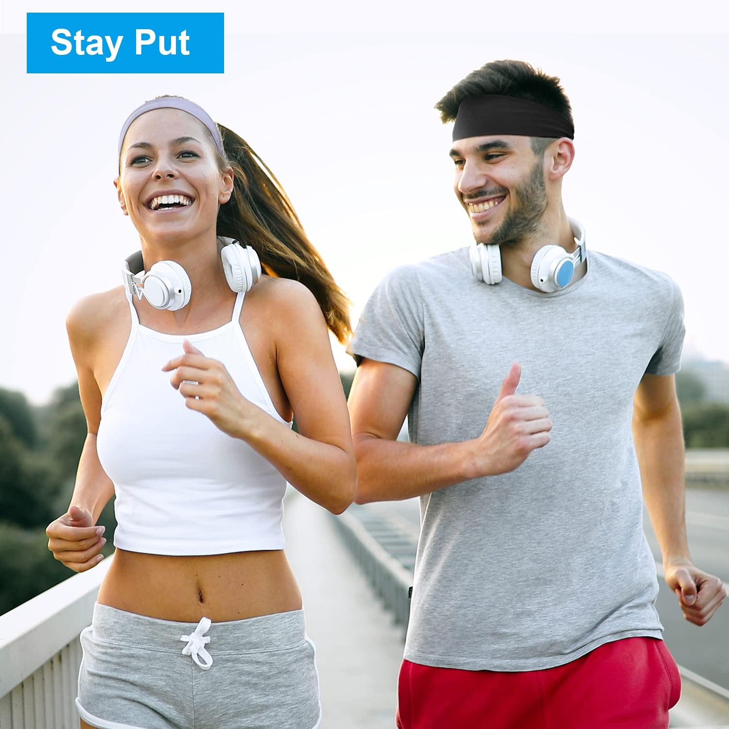 Favofit Headbands for Women & Men, 4 Pack, Premium Non Slip Sweatbands for Sport & Fitness Workout, Unisex Hairband with Fast Moisture Wicking, Fits Under Any Headwear, Black/Army Green/Gray/Navy Blue : Sports & Outdoors