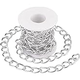 Pandahall 6.56 Feet Aluminum Curb Chains Twisted Links 18x13x2.5mm Silver Plated Unwelded Curb Chains with Spool for Jewelry Making