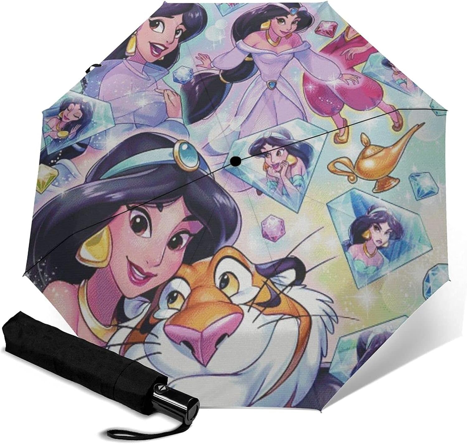 Folding Umbrellas Aladdin Magic Lamp Jasmine Unisex Automatic TriFold Umbrella Waterproof Sun