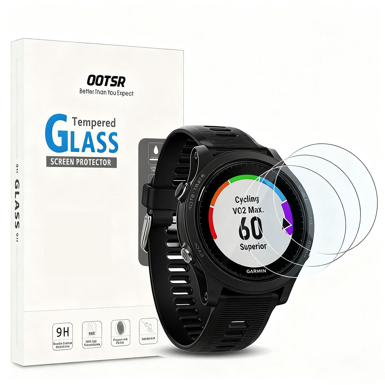 OOTSR (3 Pack Screen Protector Compatible for Garmin Forerunner 935/955, Full Coverage Tempered Glass Protector Compatible for Garmin Forerunner 935 [Crystal Clear] [Anti-Scratch]